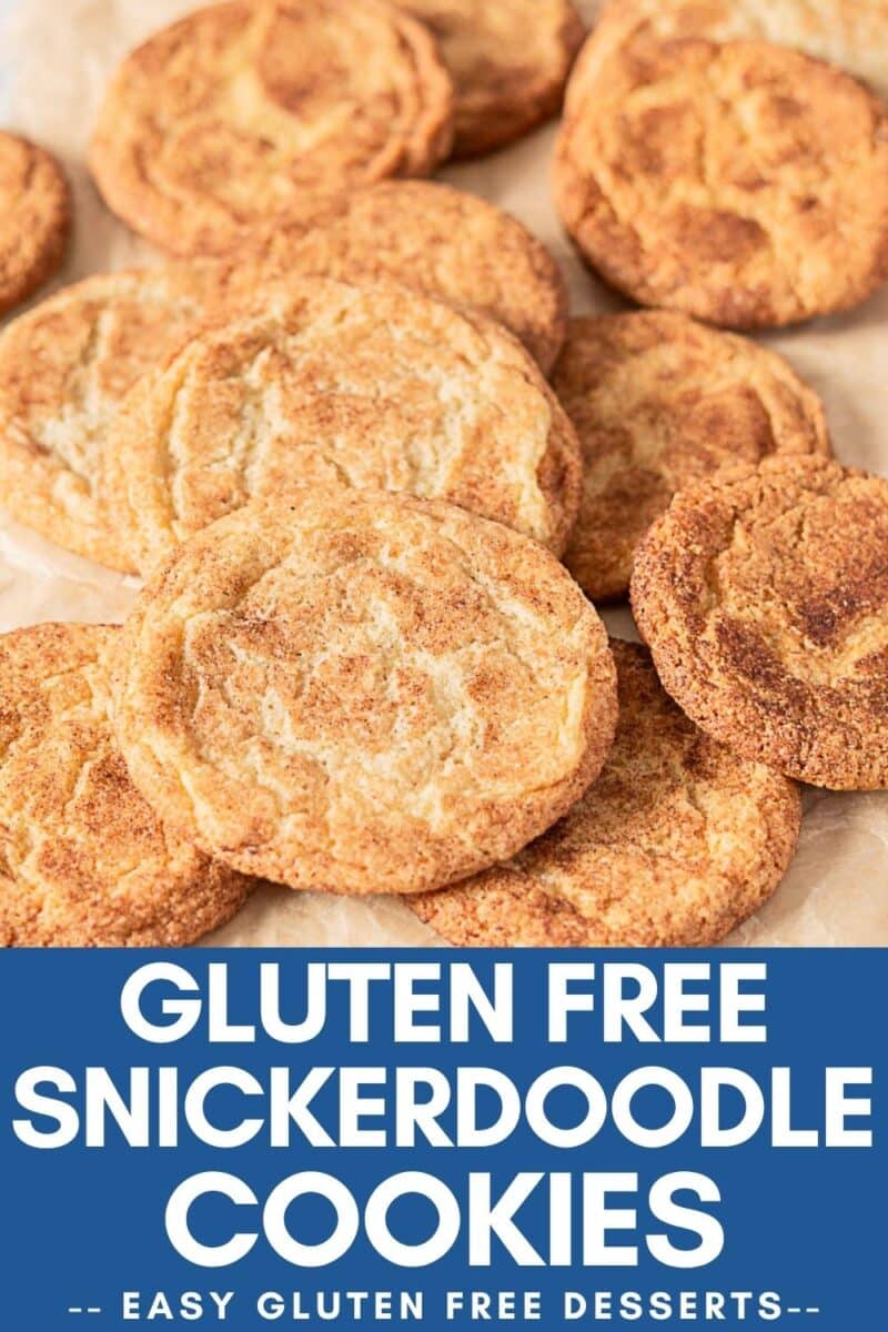 A pile of gluten free snickerdoodle cookies is arranged on parchment paper