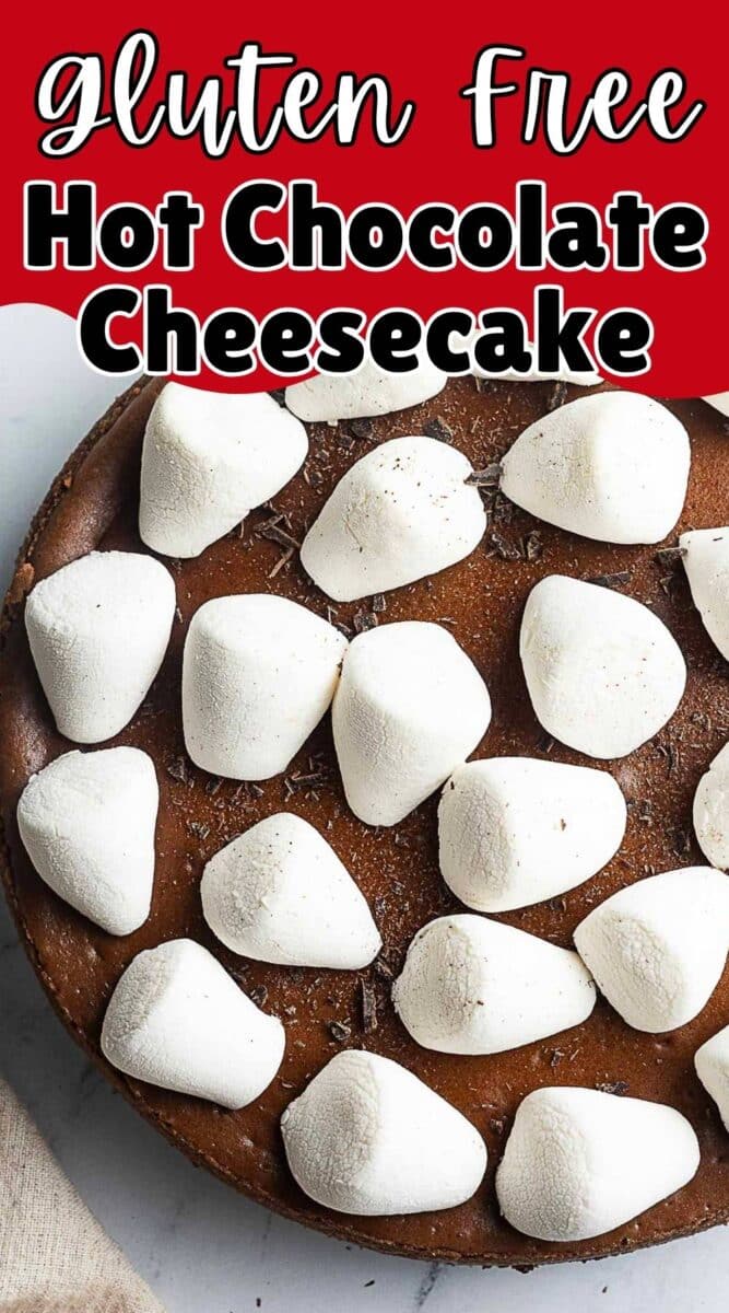 A gluten free chocolate cheesecake topped with large marshmallows