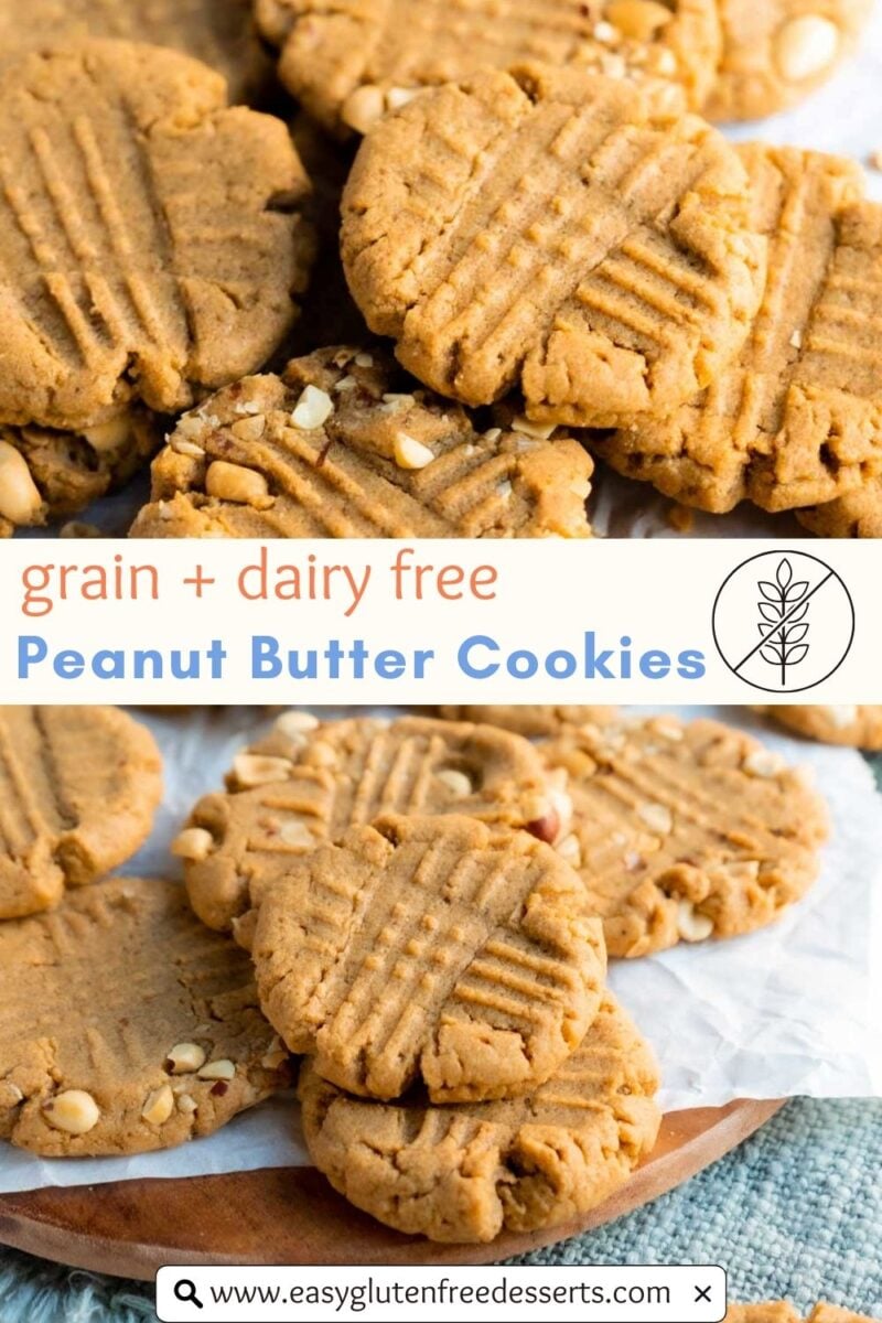 A display of grain and dairy free peanut butter cookies with a crisscross pattern, arranged on parchment paper.