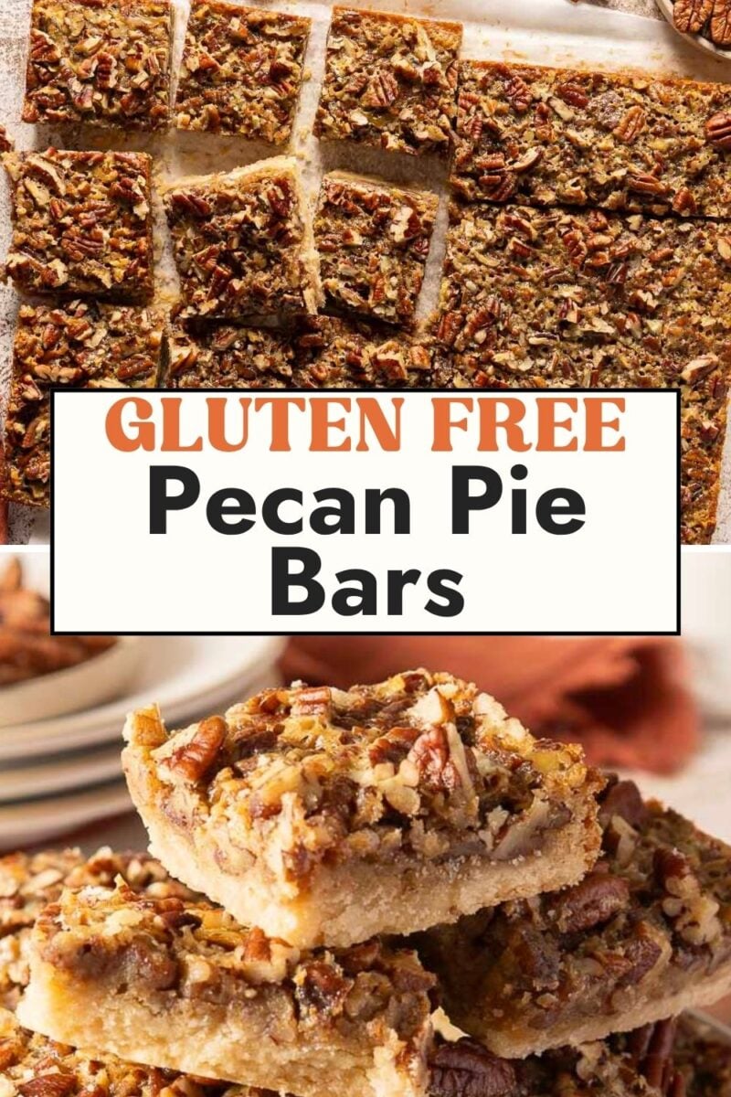 Gluten-free pecan pie bars cut into squares.
